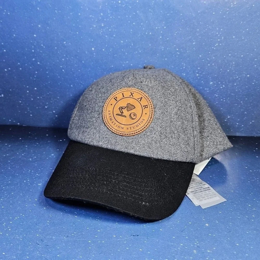 Disney Pixar Animation Studios Hat Mens OS Grey Black Leather Patch Luxo Lamp